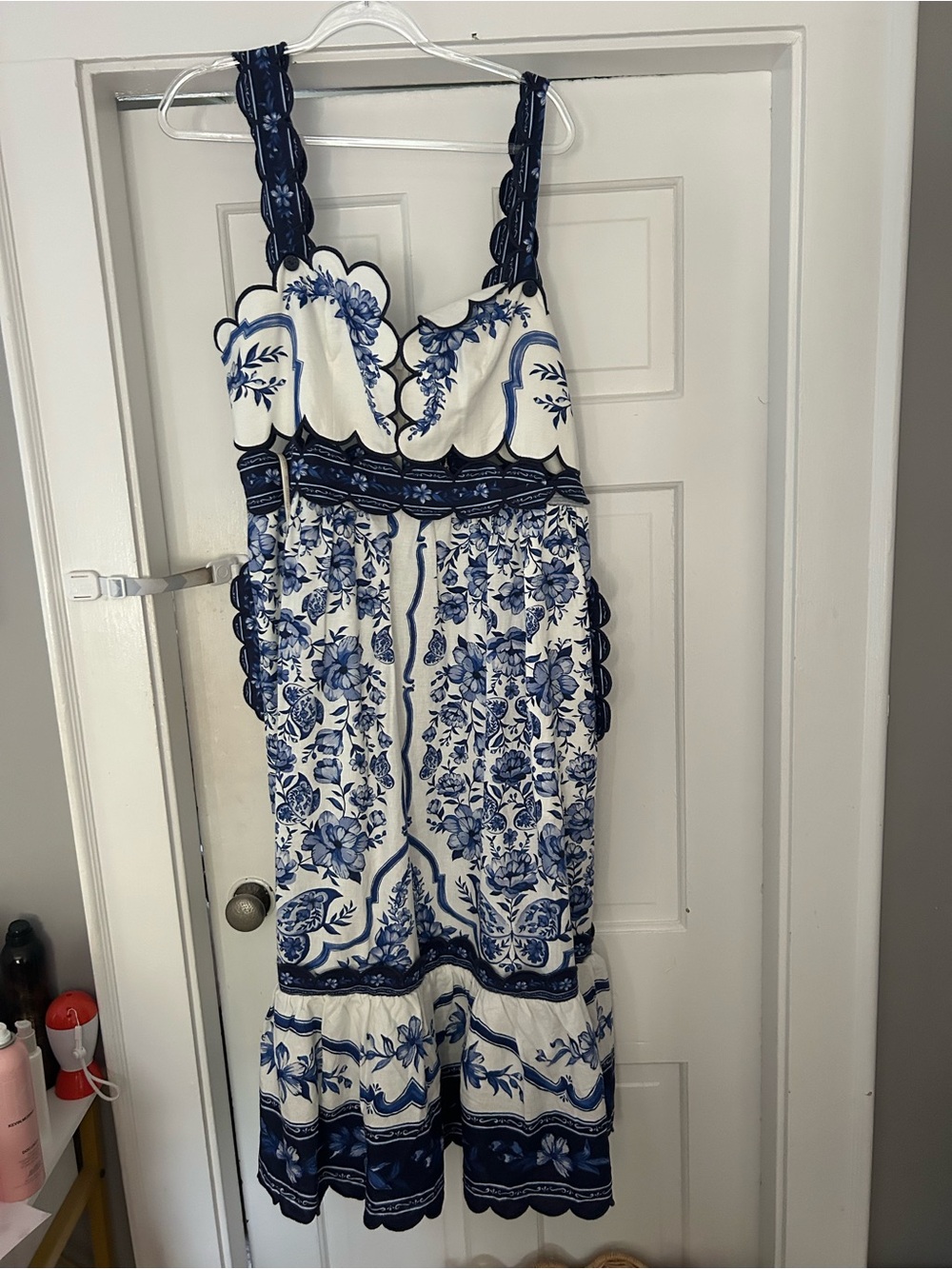 Farm Rio GardenBlue & White Porcelain Midi Dress with chic cut-outs